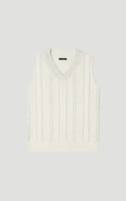 Débardeur Tricoté Col V Orné de Strass Thermocollants
