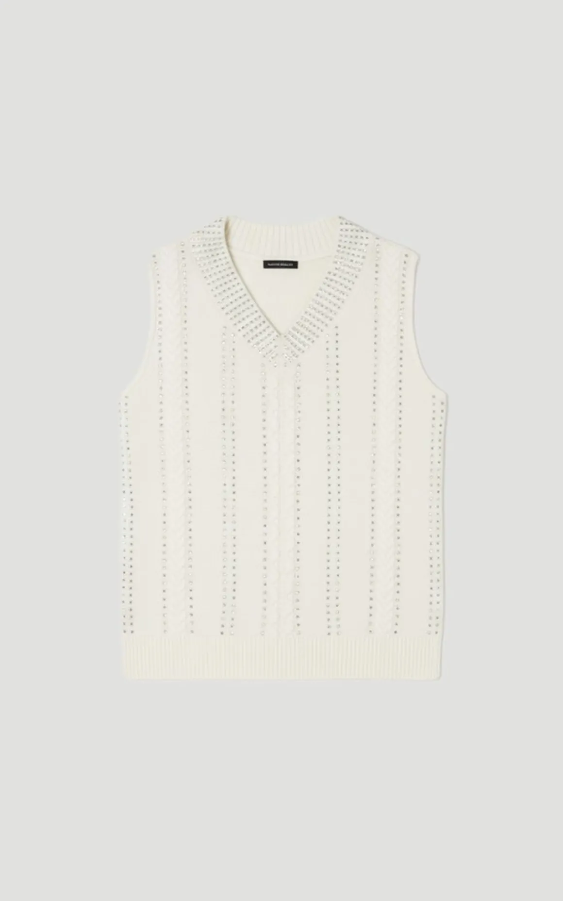 Débardeur Tricoté Col V Orné de Strass Thermocollants