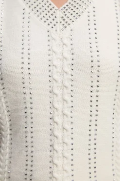 Débardeur Tricoté Col V Orné de Strass Thermocollants