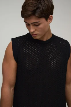 boohooMAN Débardeur Tricoté À Maille Ajourée Coupe Regular<Homme T-Shirts|Maille