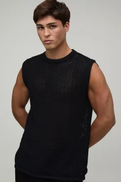 boohooMAN Débardeur Tricoté À Maille Ajourée Coupe Regular<Homme T-Shirts|Maille