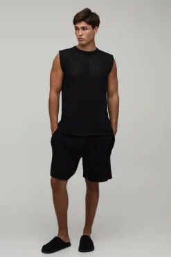 boohooMAN Débardeur Tricoté À Maille Ajourée Coupe Regular<Homme T-Shirts|Maille