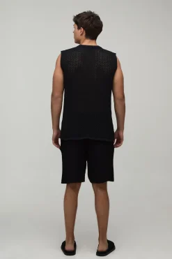 boohooMAN Débardeur Tricoté À Maille Ajourée Coupe Regular<Homme T-Shirts|Maille