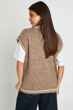 boohoo Débardeur Tricoté Oversize Col V À Détail Rayé<Femme Pulls Oversize|Pulls Et Gilets
