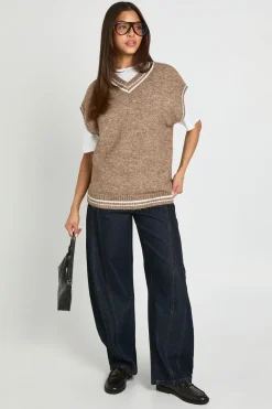 boohoo Débardeur Tricoté Oversize Col V À Détail Rayé<Femme Pulls Oversize|Pulls Et Gilets