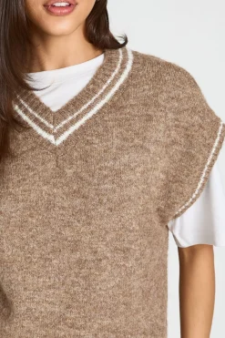 boohoo Débardeur Tricoté Oversize Col V À Détail Rayé<Femme Pulls Oversize|Pulls Et Gilets