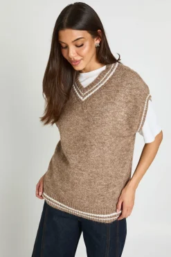 boohoo Débardeur Tricoté Oversize Col V À Détail Rayé<Femme Pulls Oversize|Pulls Et Gilets