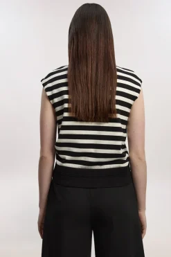 Débardeur Tricoté à Rayures Col Montant en Mélange de Viscose