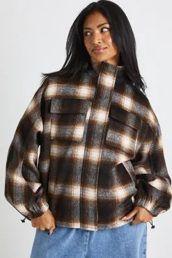 boohoo Découvrez la veste bomber en laine à col entonnoir<Femme Manteaux Et Vestes D’Automne|Vestes & Manteaux