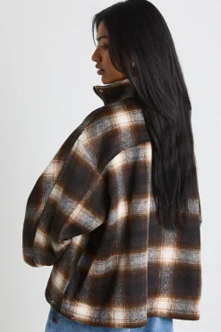 boohoo Découvrez la veste bomber en laine à col entonnoir<Femme Manteaux Et Vestes D’Automne|Vestes & Manteaux
