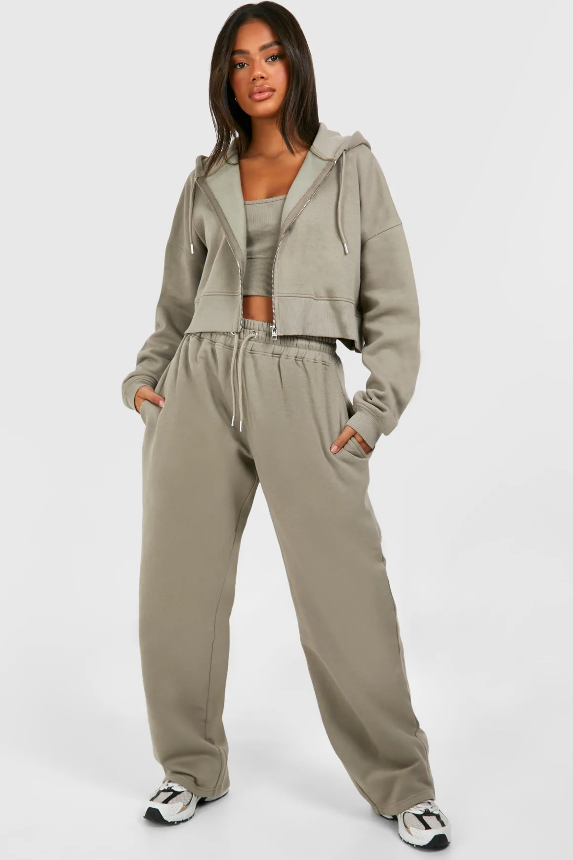 Deep Hem Crop Top Ensemble survêtement 3 pièces à capuche