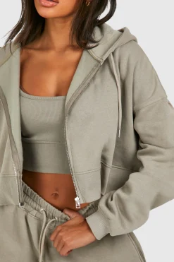 Deep Hem Crop Top Ensemble survêtement 3 pièces à capuche