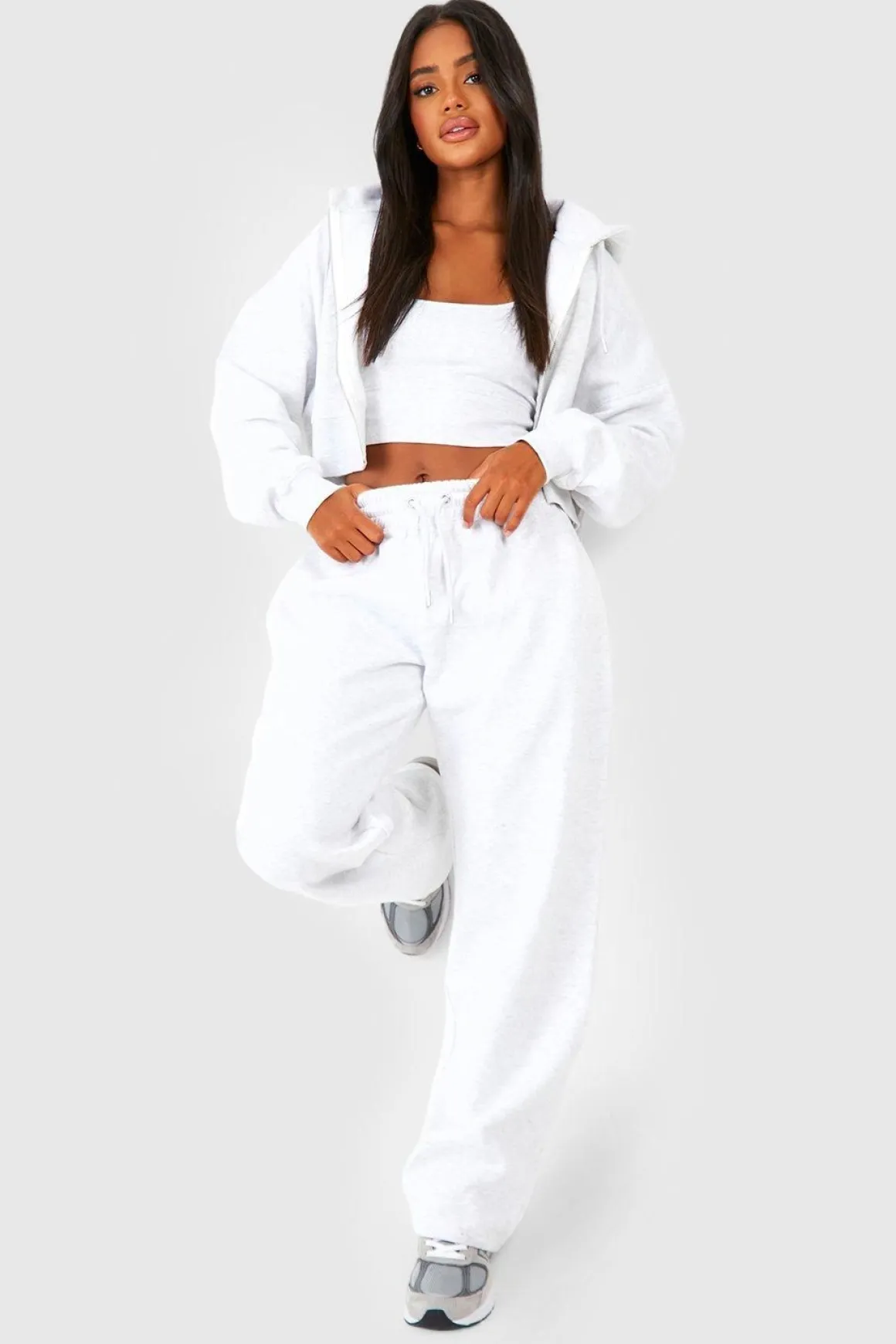 Deep Hem Crop Top 3 pièces survêtement à capuche