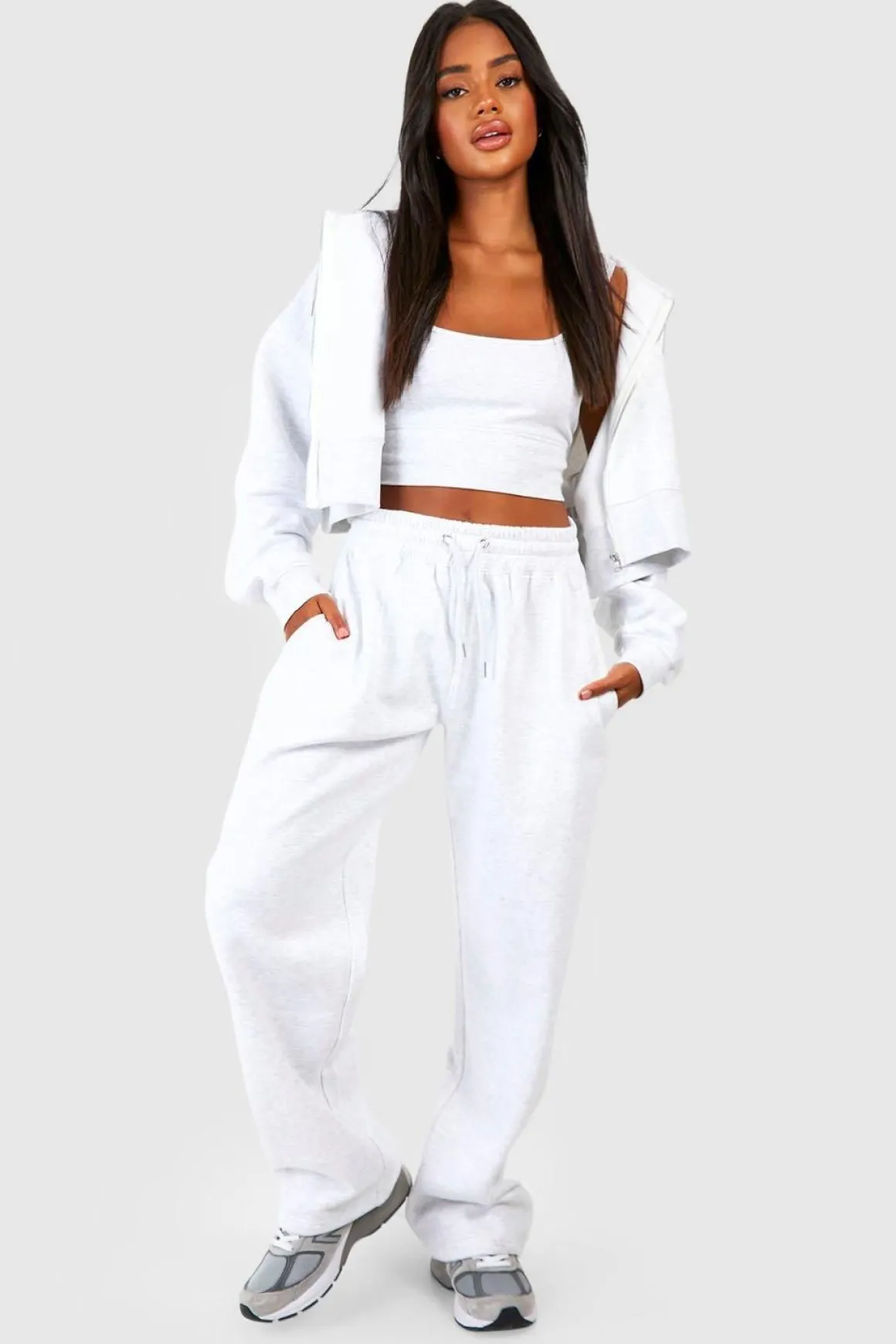 Deep Hem Crop Top 3 pièces survêtement à capuche