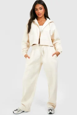 Deep Hem Crop Top 3 Piece Hooded Tracksuit