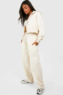 Deep Hem Crop Top 3 Piece Hooded Tracksuit