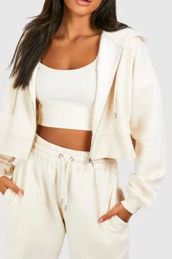 Deep Hem Crop Top 3 Piece Hooded Tracksuit