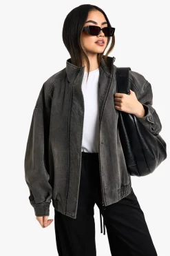 Denim Oversized Bomber Jacket