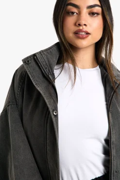 Denim Oversized Bomber Jacket