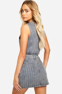 boohoo Diamante Denim Mini Skirt<Femme Jupes|Denim