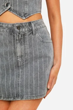 boohoo Diamante Denim Mini Skirt<Femme Jupes|Denim