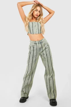 boohoo Diamante Detail Dirty Wash Denim Corset Top<Femme Denim|Denim