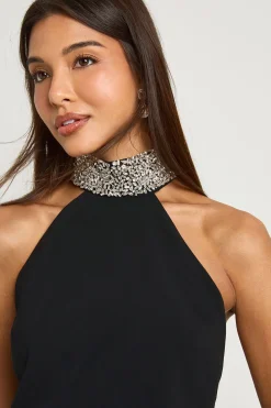 Diamante Robe à encolure dos nu ornée à la main