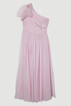 Digital Ophelia Crinkle Georgette Fine Pleated One Shoulder Woven Maxi Dress