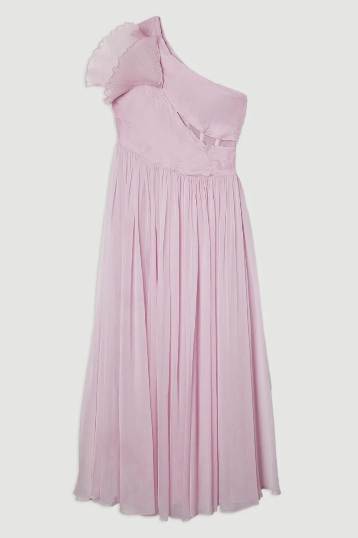 Digital Ophelia Crinkle Georgette Fine Pleated One Shoulder Woven Maxi Dress