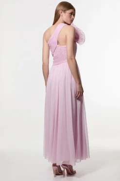 Digital Ophelia Crinkle Georgette Fine Pleated One Shoulder Woven Maxi Dress