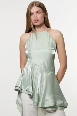 KarenMillen Digital Ophelia Haut Tissé à Détail Peplum Métallique Liquide<Femme Tops