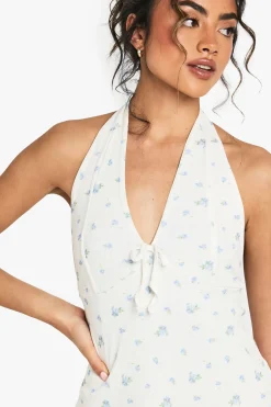 boohoo Ditsy Floral Lace Halter Mini Dress<Femme Satin Et Dentelle|Robes Patineuses