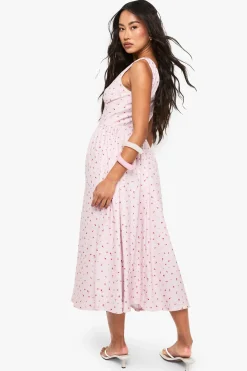 Ditsy Floral Tie Front Milkmaid Midaxi Dress