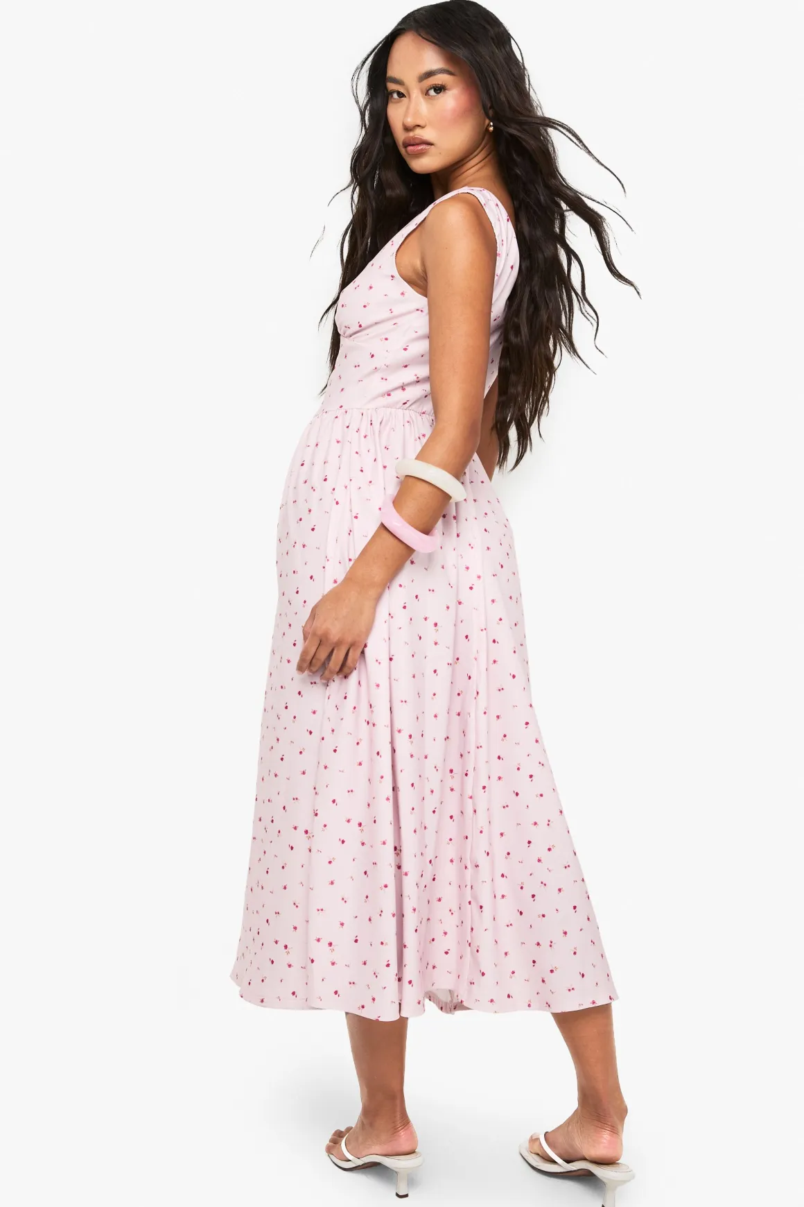 Ditsy Floral Tie Front Milkmaid Midaxi Dress