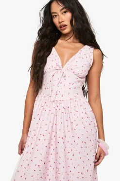 Ditsy Floral Tie Front Milkmaid Midaxi Dress
