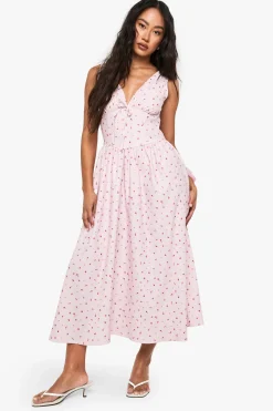 Ditsy Floral Tie Front Milkmaid Midaxi Dress