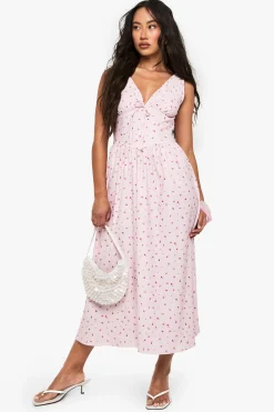 Ditsy Floral Tie Front Milkmaid Midaxi Dress