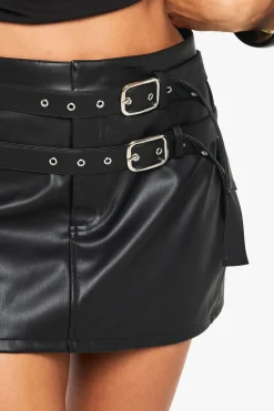 Double Belted Pu Micro Mini Jupe