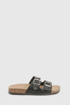 boohoo Double Buckle Footbed Slider< Sandales