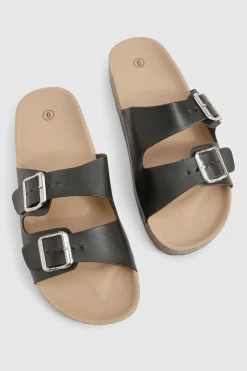 boohoo Double Buckle Footbed Slider< Sandales
