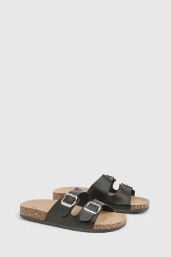 boohoo Double Buckle Footbed Slider< Sandales