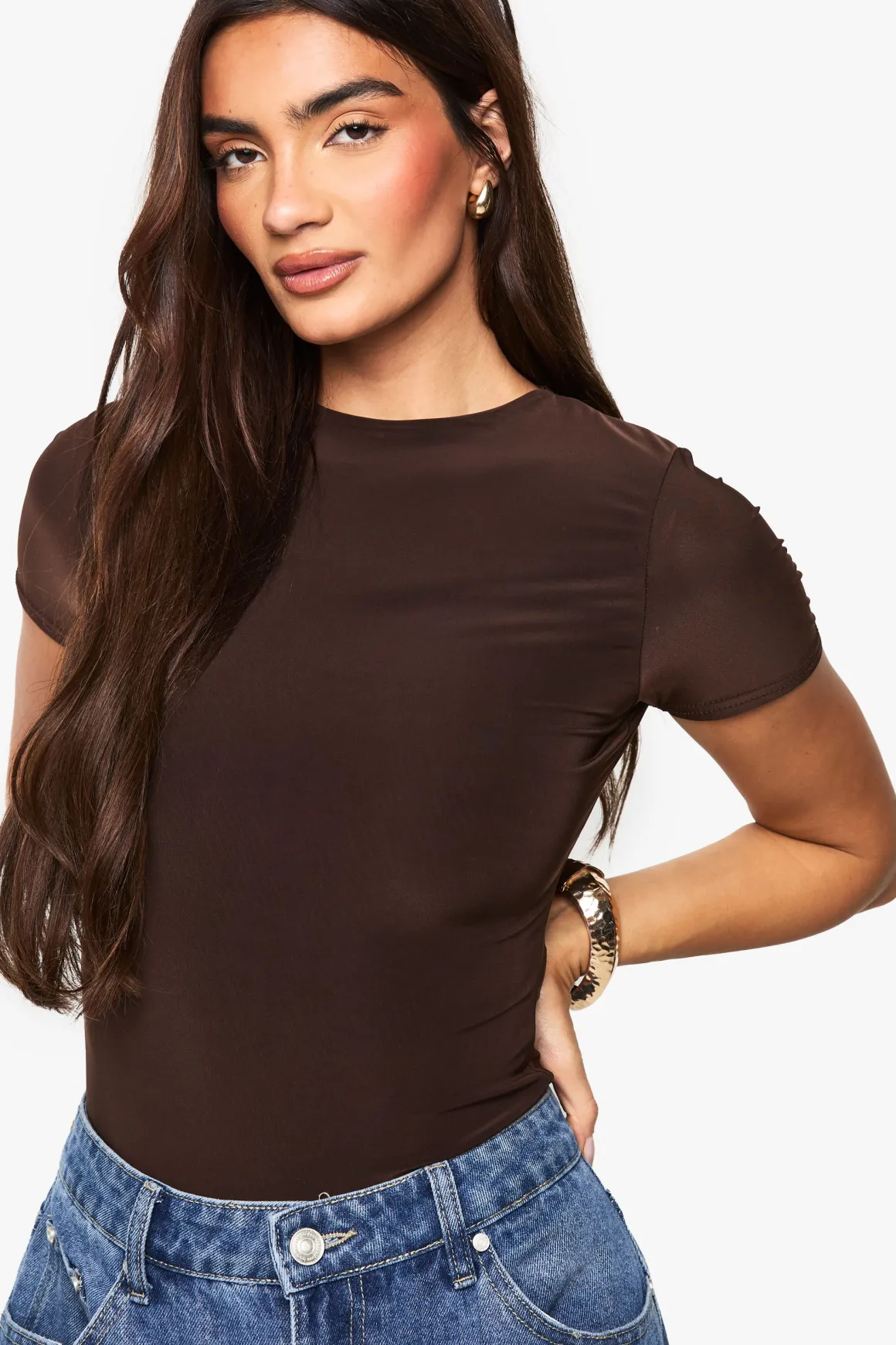 Double Layer Slinky Short Sleeve Bodysuit