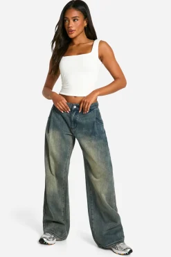 boohoo Double Layer Slinky Square Neck Crop top<Femme Tops