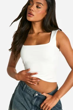 boohoo Double Layer Slinky Square Neck Crop top<Femme Tops