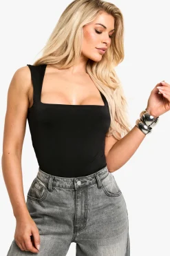 boohoo Double Layer Slinky Square Neck Bodysuit<Femme Tops