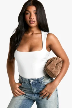 boohoo Double Layer Slinky Square Neck Bodysuit<Femme Tops