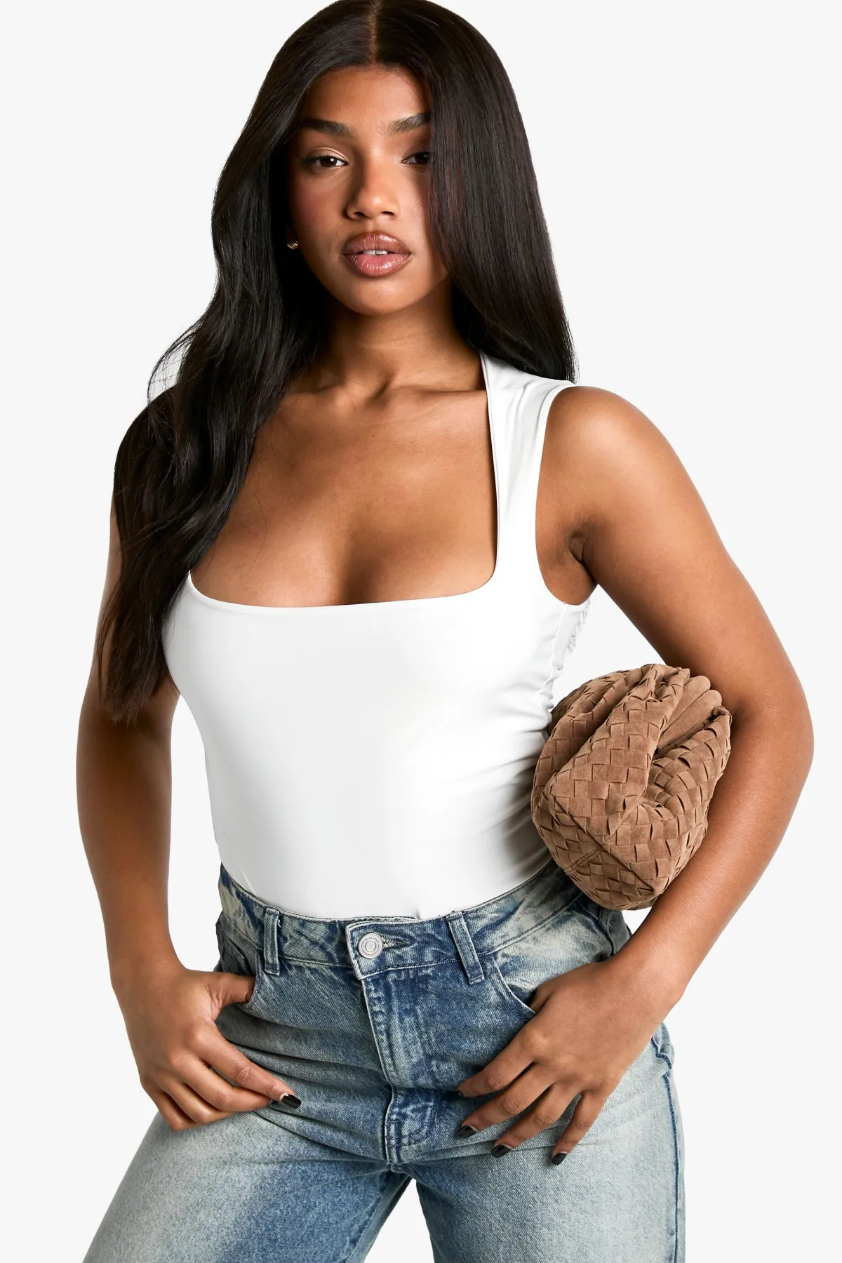 boohoo Double Layer Slinky Square Neck Bodysuit<Femme Tops
