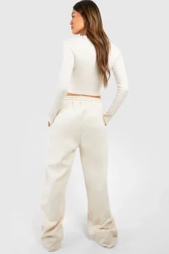 Double Zip Long Sleeve Rib Top And Straight Leg Jogger Set