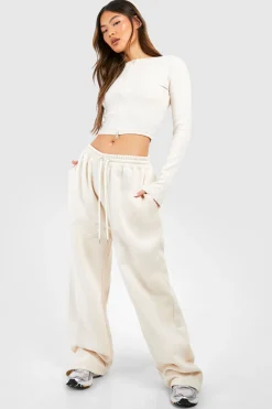 Double Zip Long Sleeve Rib Top And Straight Leg Jogger Set