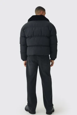 boohooMAN Doudoune boxy à col en synthétique en<Homme Vestes & Manteaux Grande Taille|Tout Afficher